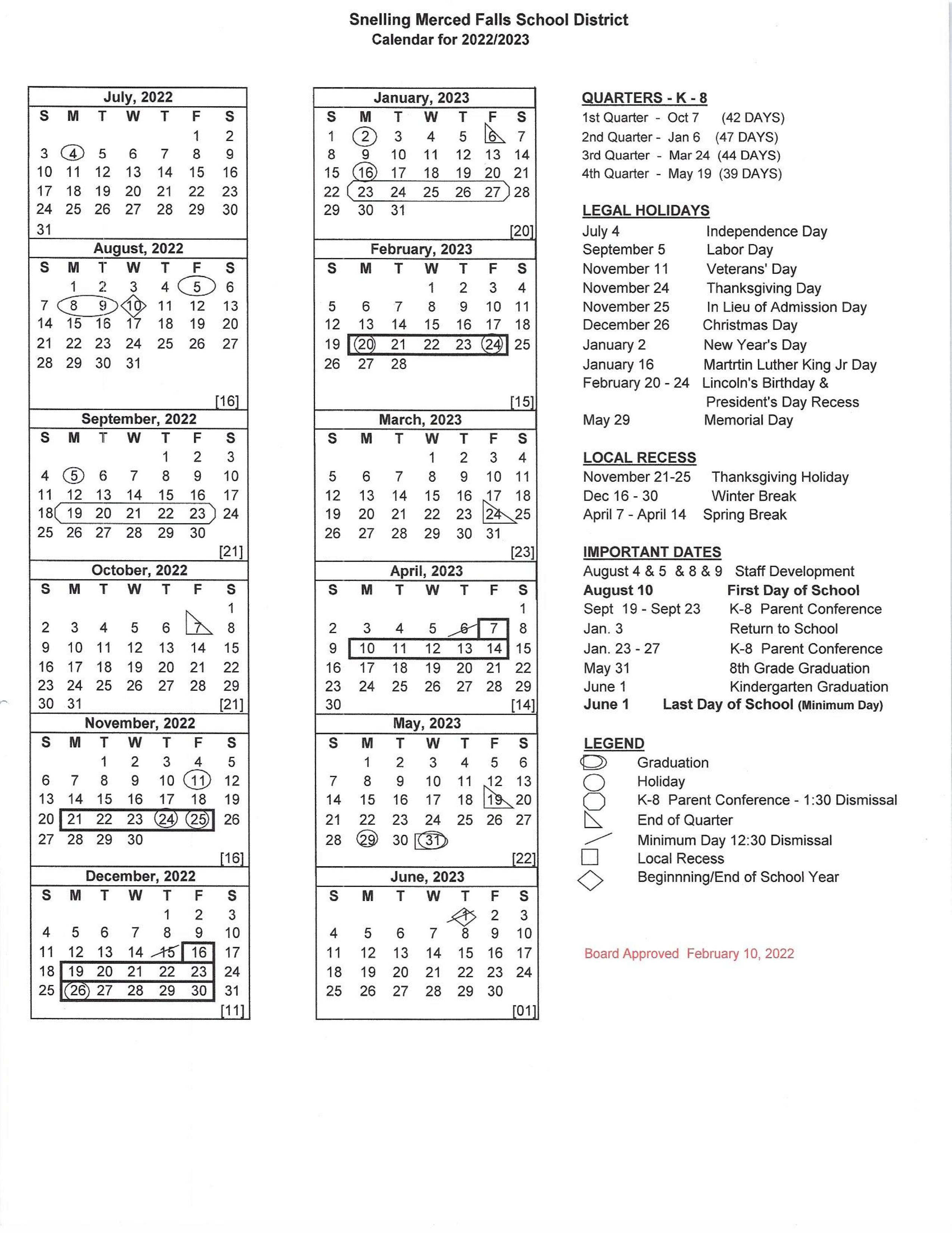 SnellingMerced Falls Union Elementary School District Calendar 20242025